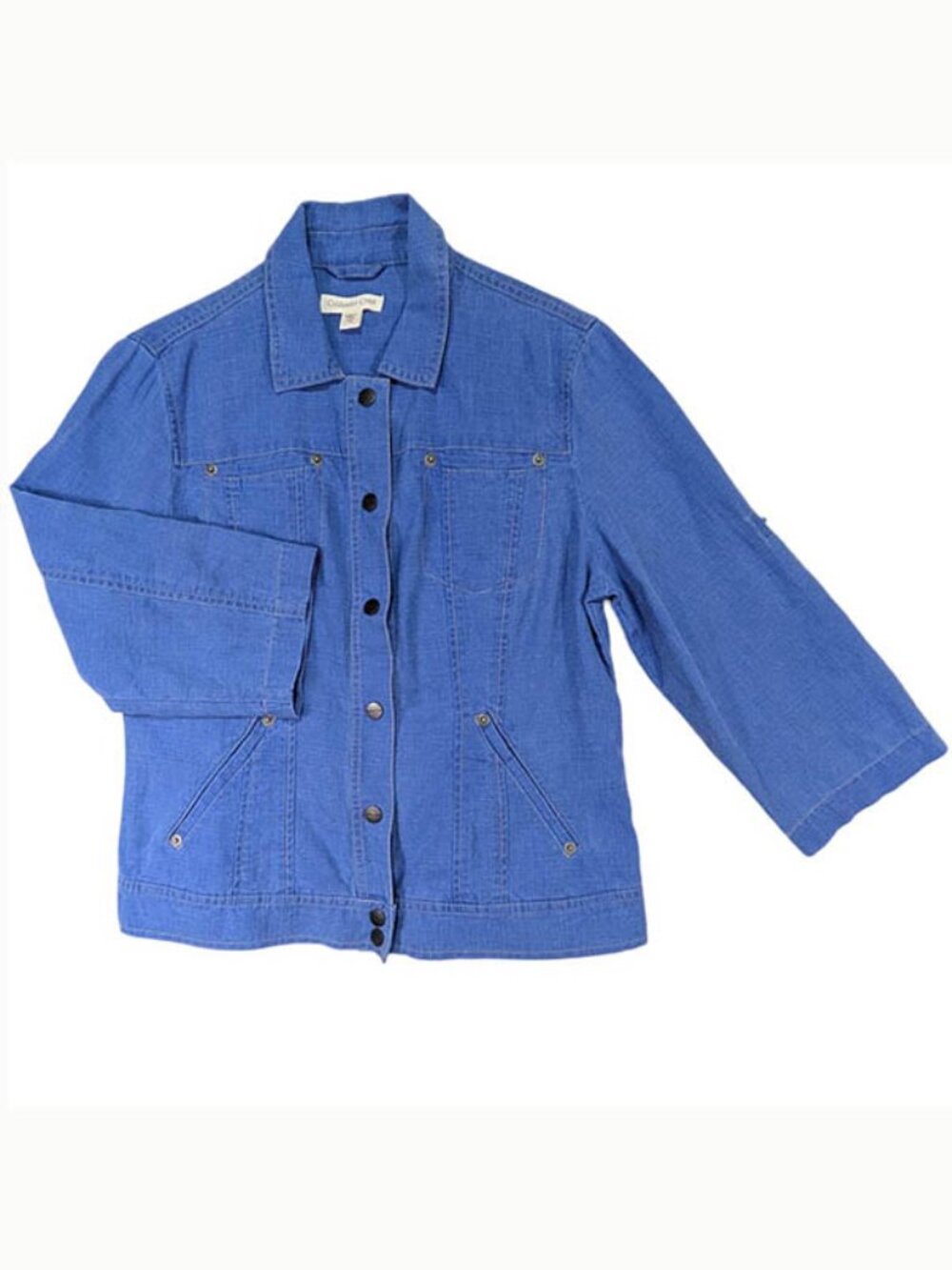 Coldwater Creek Linen Shacket Womens 10‎ Blue Coastal Lagenlook Chore Utility